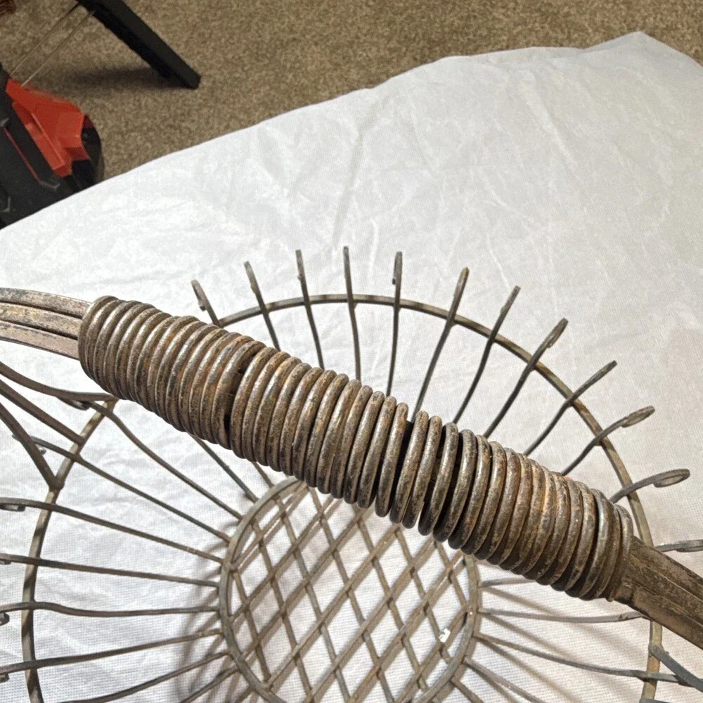 Vintage French Country Rustic Metal Wire Basket with Scroll Rim